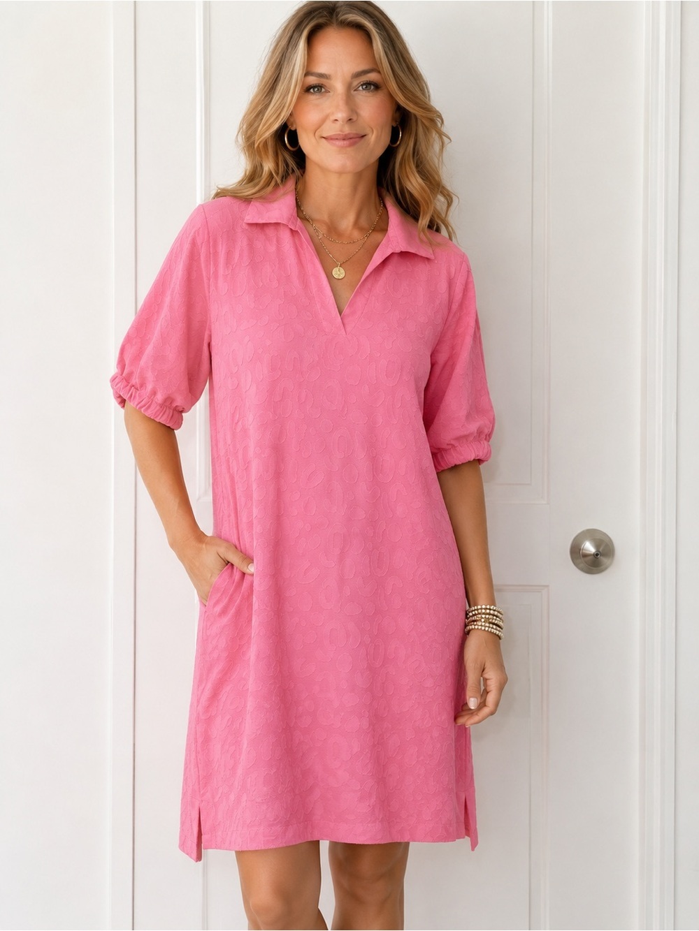 Emily McCarthy Pink Textured Leopard Print Tunic Dress NWT Size Small